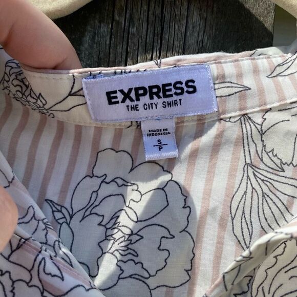 Express The City Shirt Floral Striped Button Down | S - Picture 2 of 4